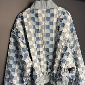 Never been worn Checkered denim handwoven patchwork bomber